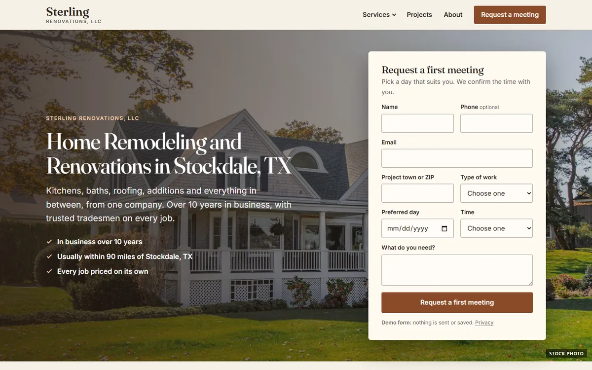 Preview of the Fieldstone option home page