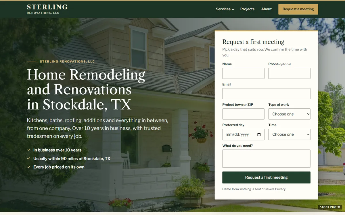 Preview of the Heritage option home page